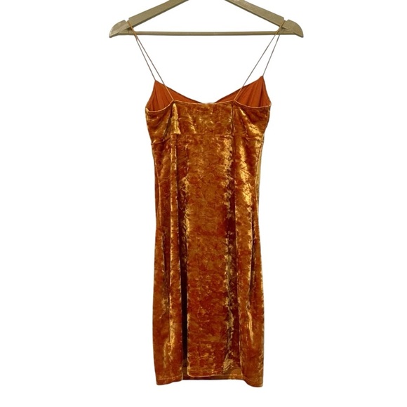 Urban Outfitters Golden Orange Crushed Velvet Mini Dress Small Whimsigoth Fairy - Picture 3 of 7